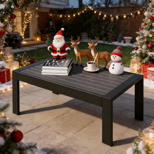 Vista 6 de Mesa de centro de aluminio para todo tipo de clima, mesa de centro moderna para exterior, mesa de centro rectangular para patio y balcón y jardín