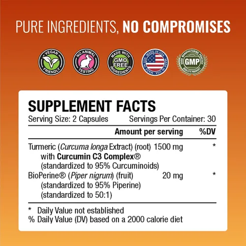 Vista 7 de Approved Science Turmeric MD - con BioPerine y curcuminoides de cúrcuma estandarizados al 95% - 180 cápsulas (suministro de 3 meses)