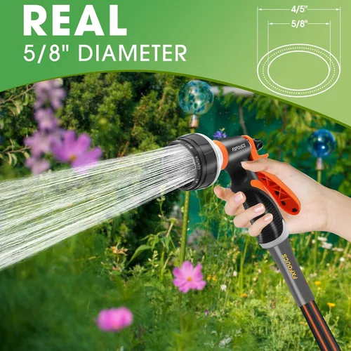 Vista 4 de Manguera de jardín resistente, manguera híbrida flexible y ligera de 5/8 pulgadas con presión de estallido de 600 PSI, mango giratorio y accesorios