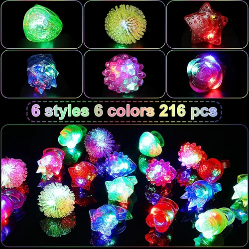 Vista 3 de Vinsot 72 anillos iluminados para fiestas rave, anillos de gelatina intermitentes LED que brillan en la oscuridad, luz de goma, regalo de fiesta