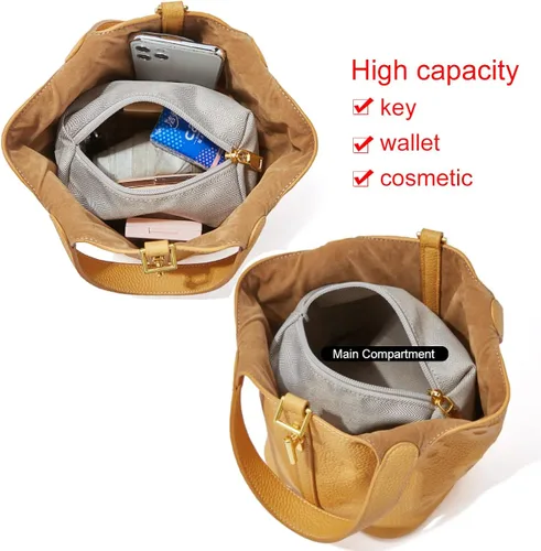 Vista 5 de FOXLOVER Bolsos pequeños de cuero genuino para mujer bolsos de cubo con asa superior para mujer