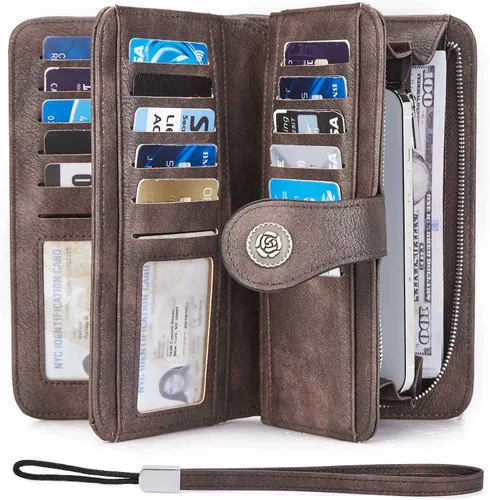 Vista 2 de BOSTANTEN Cartera de cuero genuino para mujer de gran capacidad cartera de mano con bloqueo RFID