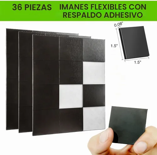 Vista 3 de Cuadrados magnéticos con respaldo adhesivo (36 unidades cada uno de 1.5 x 1.5 pulgadas), imanes autoadhesivos precortados como suministros