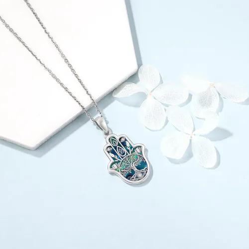 Vista 35 de Aniu Joyería de plata de ley 925 Hamsa de Fátima para mujer con circonita cúbica, viene con caja de regalo negra