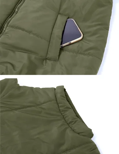 Vista 5 de APAFES Chaleco acolchado de invierno para mujer, ligero, cuello alto, manga corta, acolchado, con bolsillos