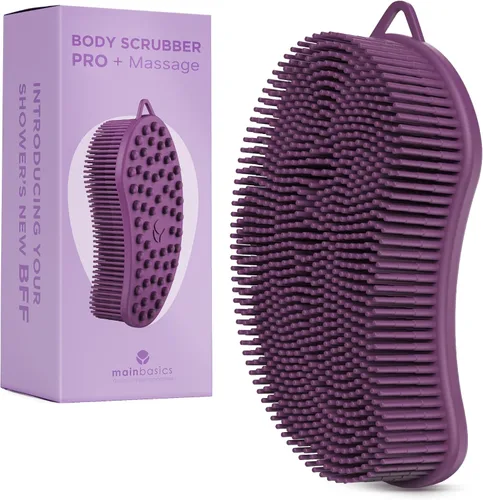 Vista 13 de MainBasics - Limpiador corporal de silicona de doble cara, negro, masaje Limpiador de ducha con nodos de masaje, alternativa de esponja