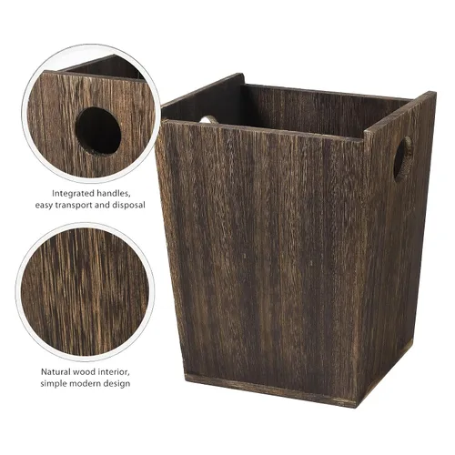Vista 2 de MOOACE Cubo de basura pequeño, cesta de basura de madera con asa, contenedor de reciclaje rústico para dormitorio, sala de estar, oficina, cocina