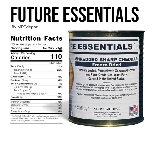 Vista 2 de Future Essentials Queso cheddar afilado liofilizado - Lata #2.5 - Suministro de alimentos de emergencia - Vida útil de 25 años - Fabricado