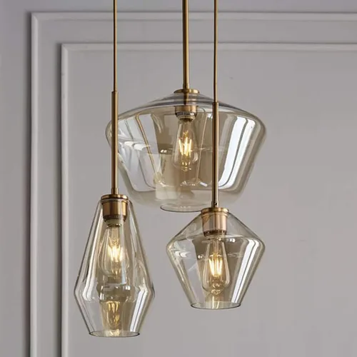 Vista 7 de Lámpara colgante de cristal con 3 cabezales, color dorado champán