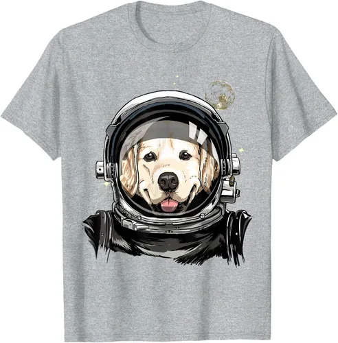 Vista 36 de Camiseta para amantes de los perros de los astronautas del espacio exterior Golden Retriever Lover, Negro