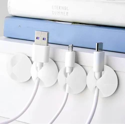 Vista 9 de Organizador de cables, organizador de cables, soporte de silicona compacto para organizar escritorio, mesita de noche, cargador de teléfono