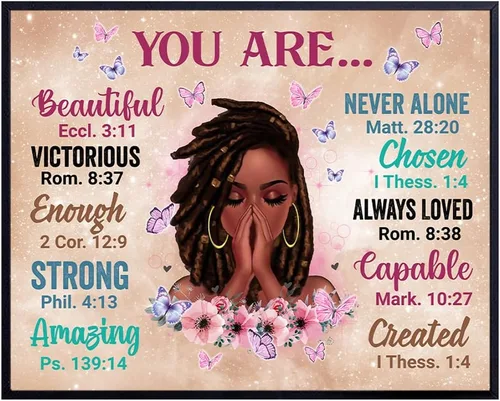 Vista 9 de Arte de Pared Afroamericano ENMARCADO - Regalos Cristianos para Mujeres, Mujeres Afroamericanas - Arte Negro de Inspiración - Escritura Espiritual