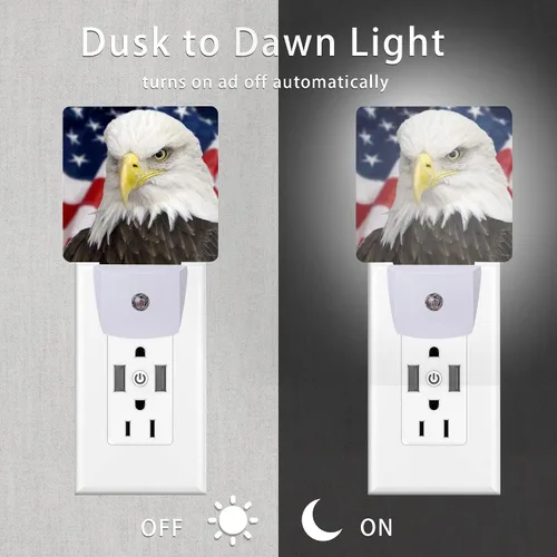 Vista 3 de Luz nocturna de bandera estadounidense, luces nocturnas de águila de 0.5 W, apta para dormir, para niños y niñas, lámpara LED con sensor de Bandera