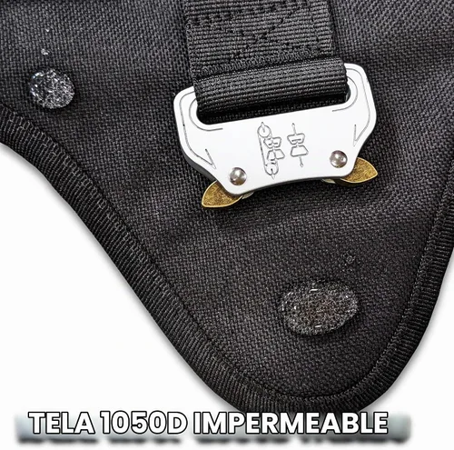 Vista 6 de Arnés táctico para perro con 4 hebillas de metal. Chaleco táctico para perro sin tirones con asa, arnés resistente para perros pequeños, chaleco