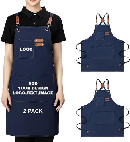 Vista 13 de Delantal personalizado para hombres y mujeres, delantales de lona de cocina personalizados con bolsillos, nombre, texto, logotipo, imagen