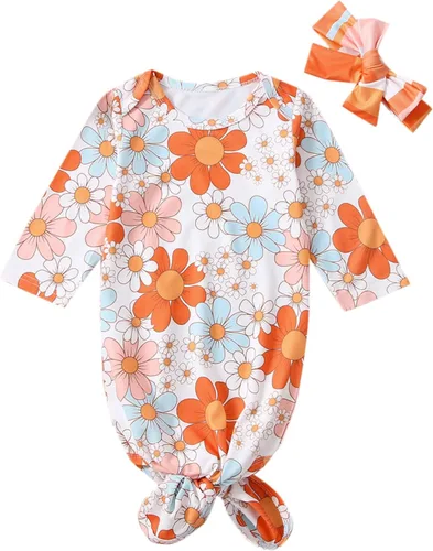 Vista 16 de Camisones florales para bebés recién nacidas niñas con diadema, ropa de dormir, mamelucos, sacos de dormir, conjuntos Navidad y carta