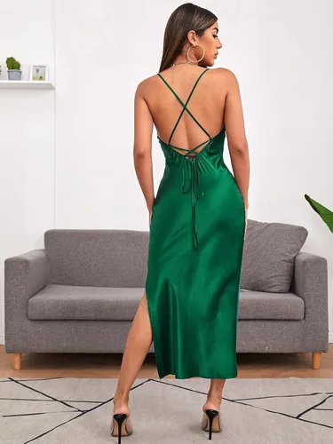 Vista 2 de Floerns Vestido largo de fiesta con espalda cruzada y espalda descubierta para mujer