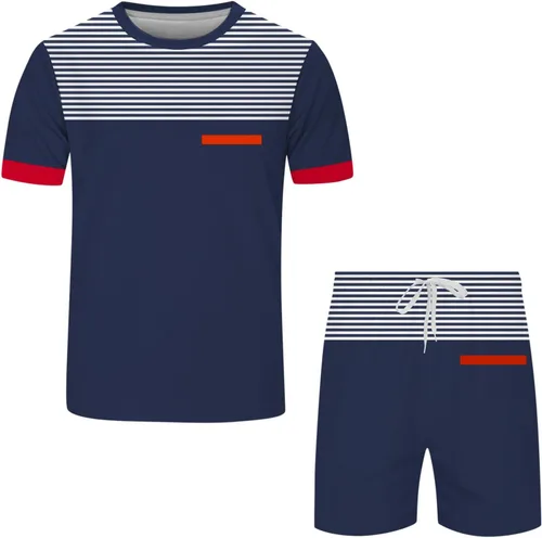 Vista 2 de Traje de manga corta para hombres para hombre, primavera, verano, ocio, deportes, transpirable, absorbente, costuras impresas, manga corta