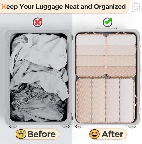 Vista 6 de Veken Juego de 6911 cubos de compresión para artículos esenciales de viaje, bolsas organizadoras compresibles expandibles grandes para maletas