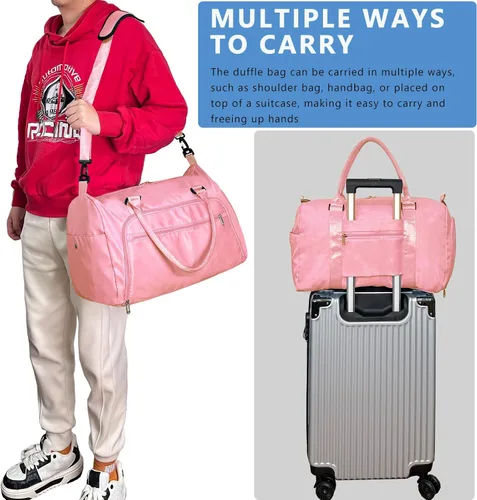 Vista 6 de woogwin Pequeña bolsa de gimnasio para hombres y mujeres con zapatos y compartimento húmedo, bolsa de lona impermeable para viajes, deportes