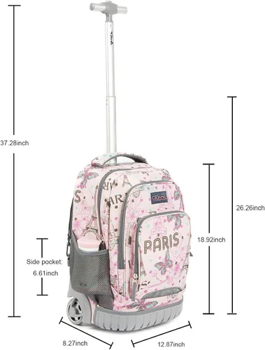 Vista 2 de Tilami Mochila con ruedas de 18 pulgadas con estuche escolar para niños y niñas, Caballo rosa, Computadora portátil
