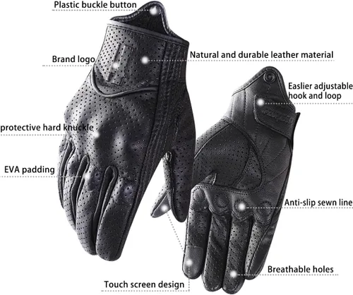 Vista 3 de Harssidanzar Guantes de cuero de motocicleta para hombre pantalla táctil GM028