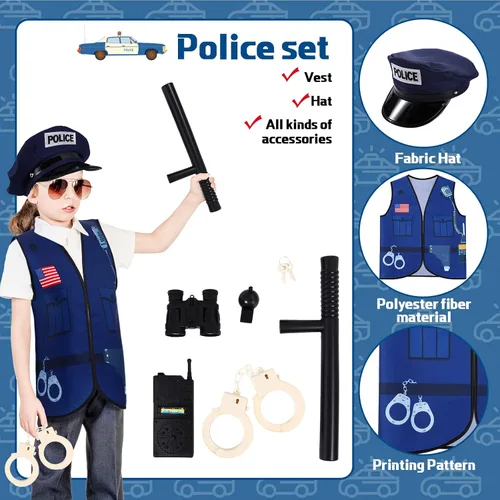 Vista 5 de 3 juegos de ropa de vestir para niños, disfraces de juego de rol a granel para niños de 3 a 7 años, chaleco de bombero, policía y trabajadores