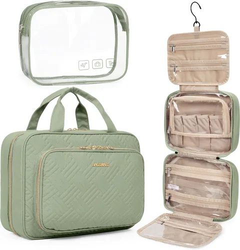 Vista 15 de BAGSMART Neceser de viaje colgante con organizador de maquillaje aprobado por la TSA, bolsa cosmética transparente para artículos de aseo personal