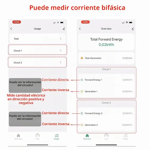 Vista 2 de AC110V 220V 80A Tuya App Smart Bilateral WiFi Medidor de Energía con 2PCS 80A CT Transformadores de Corriente Abrazaderas Sensores KWh Potencia