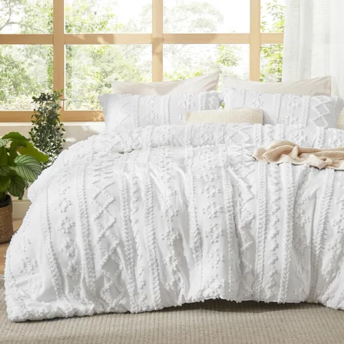 Vista 33 de Bedsure Juego de edredón bohemio copetudo, tamaño individual, juego de cama bohemio azul pizarra, GentleSoft™ 2 piezas de ropa de cama bordada