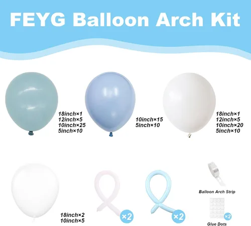 Vista 2 de Kit de Arco de Globos Azul Polvoriento, Kit de Guirnalda de Arco de Globos Azul Polvoriento y Blanco, Globos de Perlas Azul Claro Macarón Azul