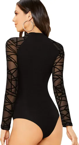 Vista 2 de Romwe Body de fiesta sexy de malla con estampado geométrico casual para mujer