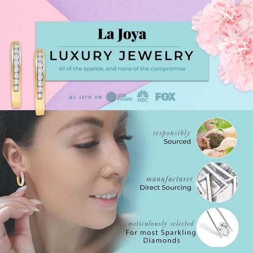 Vista 3 de La Joya Lab Grown Small Diamond Hoop Earrings for Women 18-14 CT 925 Sterling Silver Huggie Earrings The Ideal Pair of Womens Diamond Earrings To