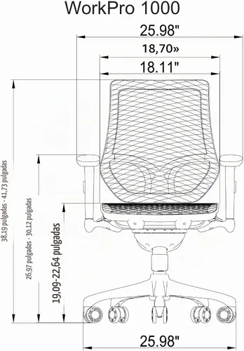 Vista 3 de WorkPro 1000 Series silla de malla negra