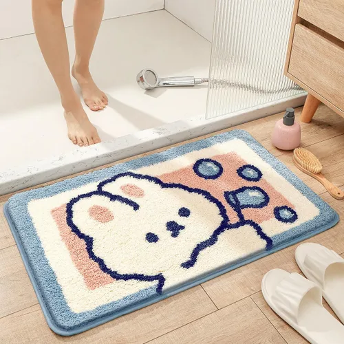 Vista 3 de Molesun Tapete de baño de conejo, extra suave y absorbente, lindo, lavable a máquina, tapete antideslizante de animales para bañera, ducha y baño