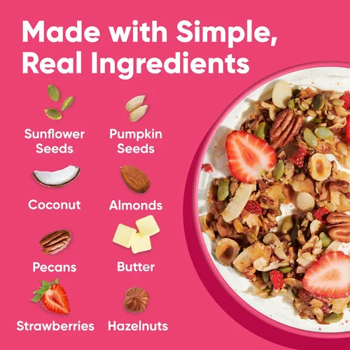 Vista 4 de NuTrail Cereal de granola de nuez, vainilla y fresa, sin azúcar añadido, keto, bajo en carbohidratos, sin gluten, sin granos, desayuno saludable, 8