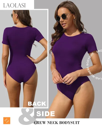 Vista 3 de LAOLASI - Camiseta tipo body para mujer, cuello redondo, manga larga, ajustado, informal, básico, para uso diario