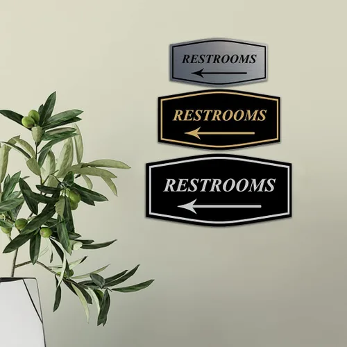 Vista 3 de Fancy Restrooms - Letrero de flecha izquierda (negro), pequeño, 1 paquete