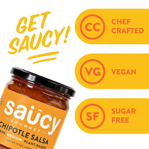 Vista 5 de Saucy Gourmet Salsa Chipotle – Salsa mexicana ahumada hecha por el chef con ajo asado e ingredientes frescos, sin agua añadida, sin conservantes