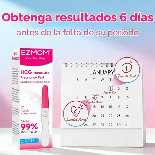 Vista 3 de Pruebas de embarazo de detección temprana, 5 pruebas de HCG para uso doméstico, prueba de detección temprana a mitad de corriente, kit de prueba
