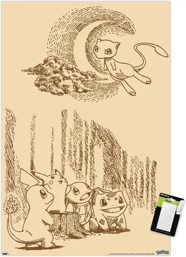 Vista 17 de Trends International Pokémon - Póster de pared de escena sepia, 22.4 pulgadas de largo x 14.7 pulgadas, versión enmarcada de madera de granero