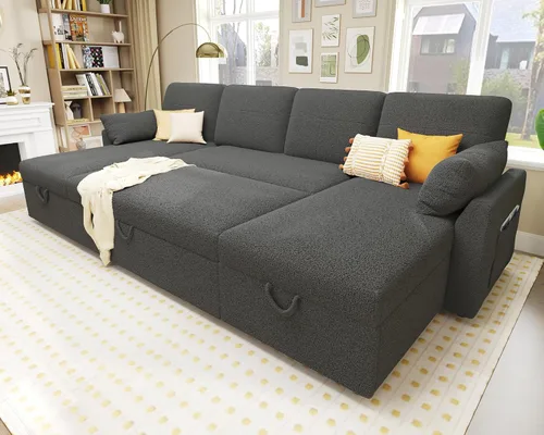 Vista 9 de VanAcc - Sofá cama con sofá cama extraíble de 2 en 1 con sofá cama extraíble con chaise de almacenamiento para sala de estar, cómodo sofá cama, Beige