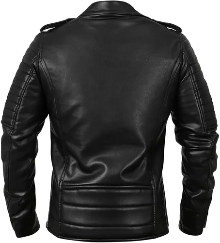 Vista 5 de BANMAXDD Men's Faux Leather Jacket QUALITY Black Waterproof Windproof Multi-pocket Biker Jacket Casual Warm Winter Coat