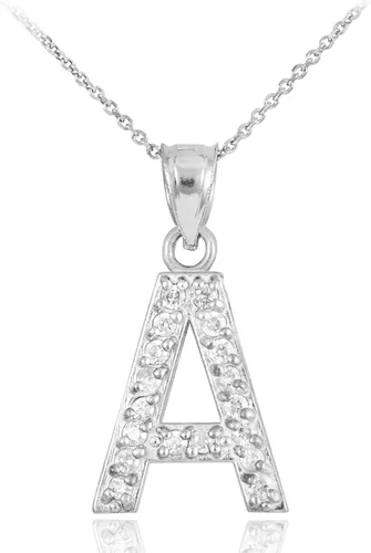 Vista 44 de Claddagh Gold . Collar con colgante de letra inicial de plata de ley 925 con circonita cúbica - Elección de tamaños