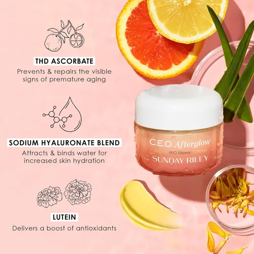 Vista 4 de Sunday Riley C.E.O. Afterglow - Crema hidratante facial con vitamina C, 1.7 onzas