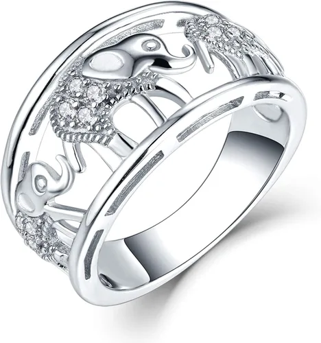 Vista 25 de JO WISDOM Anillo de elefante de plata de ley 925 con circonita cúbica