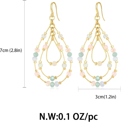 Vista 8 de TOVABA Aretes bohemios de dos tonos con cuentas, aretes colgantes bohemios, aretes de vacaciones, regalo de joyería, Latón, No es una piedra preciosa