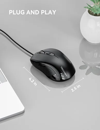 Vista 5 de TECKNET Ratón con Cable, Ratones de Computadora con Cable USB, 3600DPI 4 Niveles Ajustables, Ratón Ergonómico de 6 Botones para Laptop PC Desktop