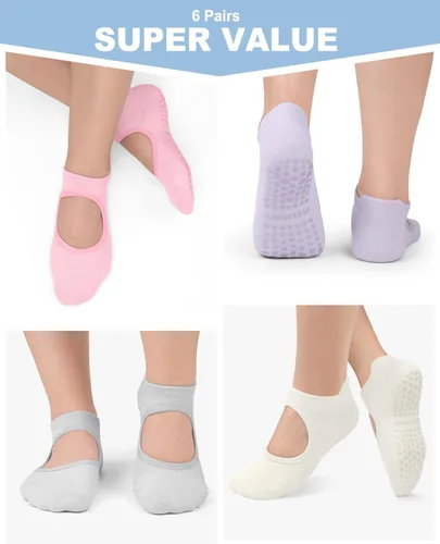 Vista 3 de Calcetines de pilates antideslizantes para mujer, calcetines atléticos de yoga para barre ballet, descalzo, entrenamiento, hospital