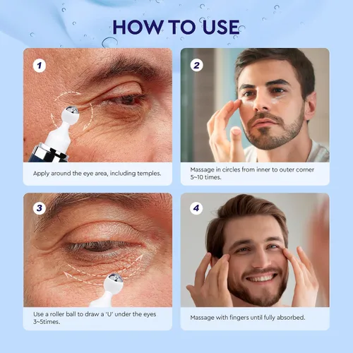 Vista 6 de Tratamiento de bolsas de ojos para hombres y mujeres: crema de ojos con cafeína para ojeras - Rodillo de enfriamiento para reducir la hinchazón